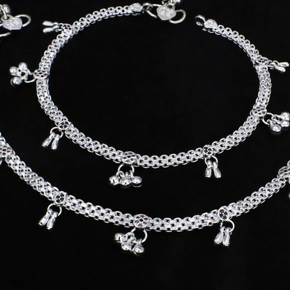 Real Silver Multi CZ Anklet Payal with Ghungroos