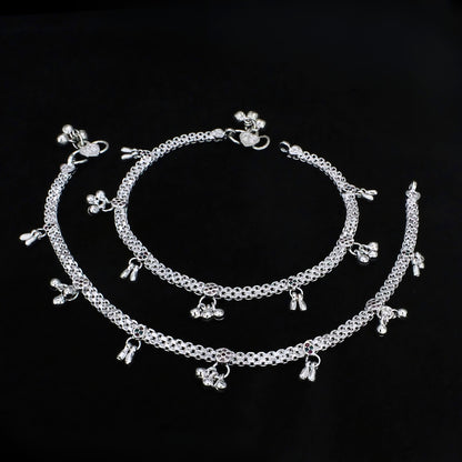 Real Silver Multi CZ Anklet Payal with Ghungroos