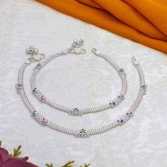 Real Silver Floral Work women Anklet - Chandi ki Payal