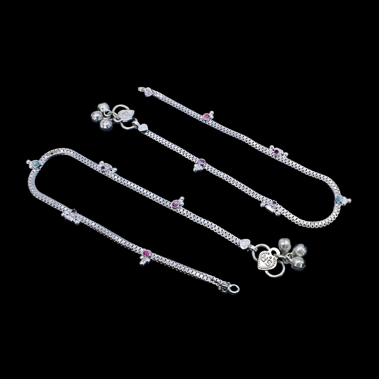 Elegant Real Silver Pink CZ Drop Beads Anklet Payal for Women
