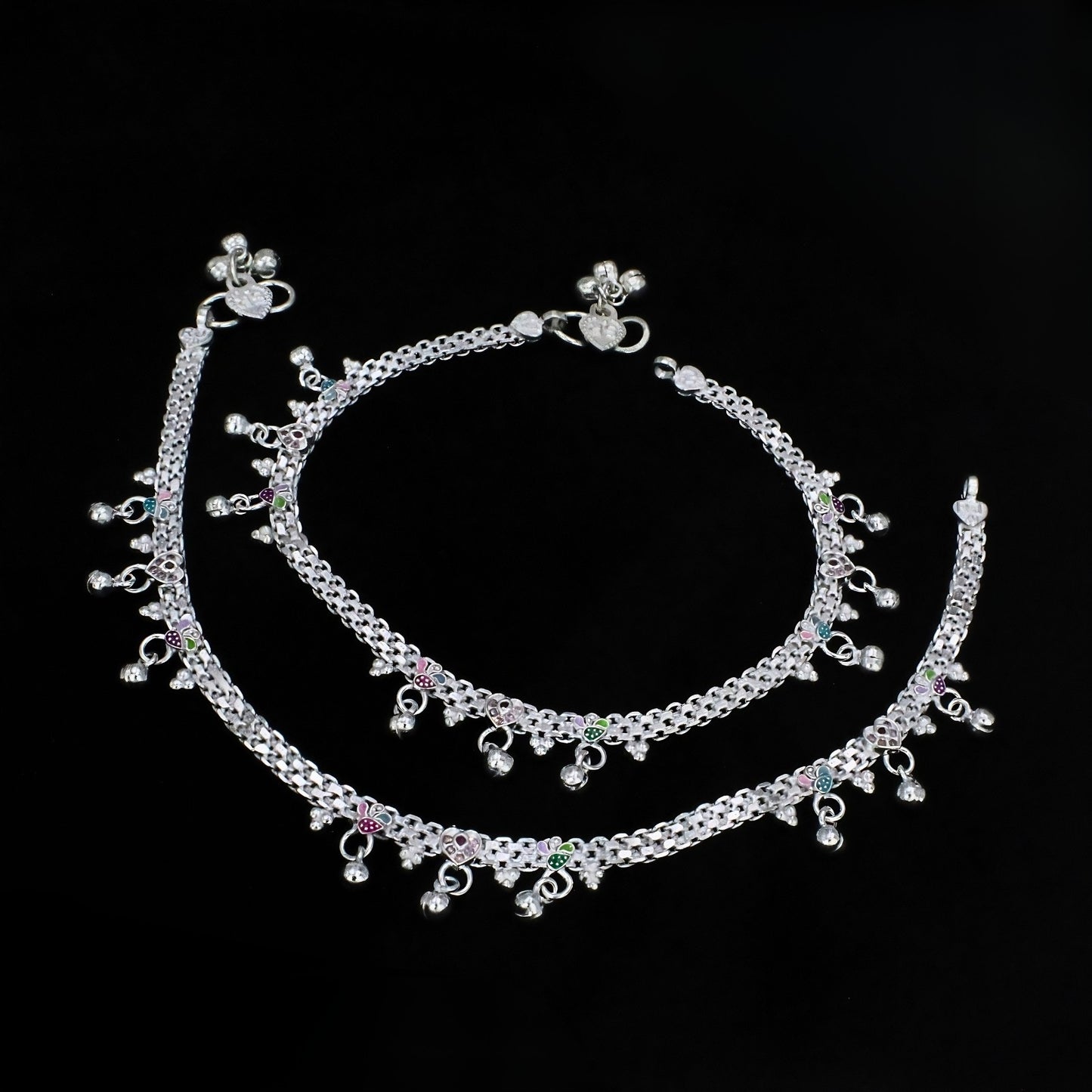 Real Silver Women Anklet - Ghungroo Payal with Meenakari Work