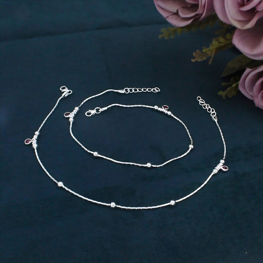 Real Silver Silver Ball Design Payal Anklet - Pair