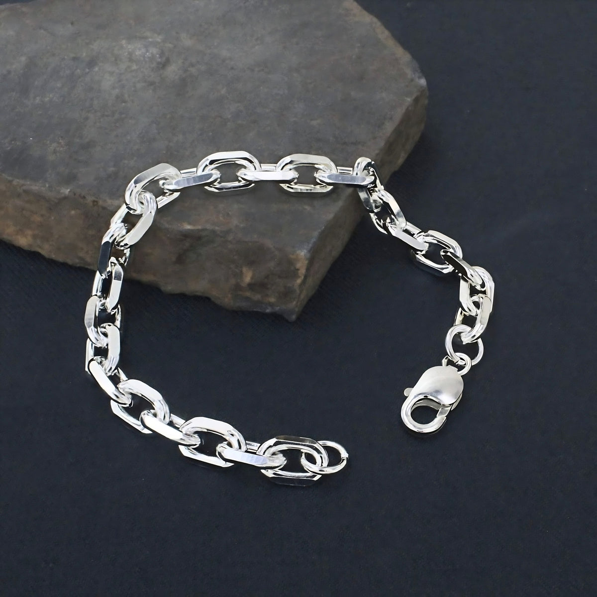Stylish Men's Sterling Silver Cable Link Bracelet - 925 Sterling Silver