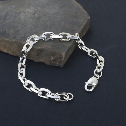 Stylish Men's Sterling Silver Cable Link Bracelet - 925 Sterling Silver