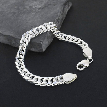 925 Sterling Silver Tightly Interlocking Beveled Flat Chain Bracelet for Men