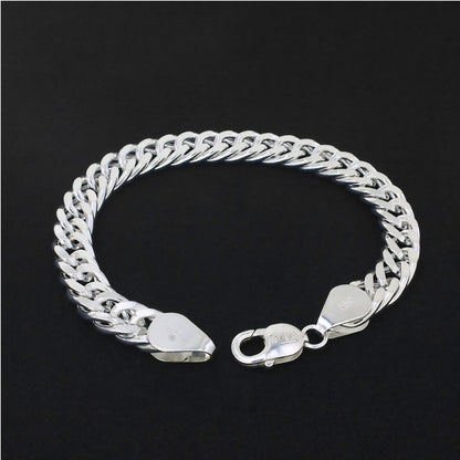 925 Sterling Silver Tightly Interlocking Beveled Flat Chain Bracelet for Men
