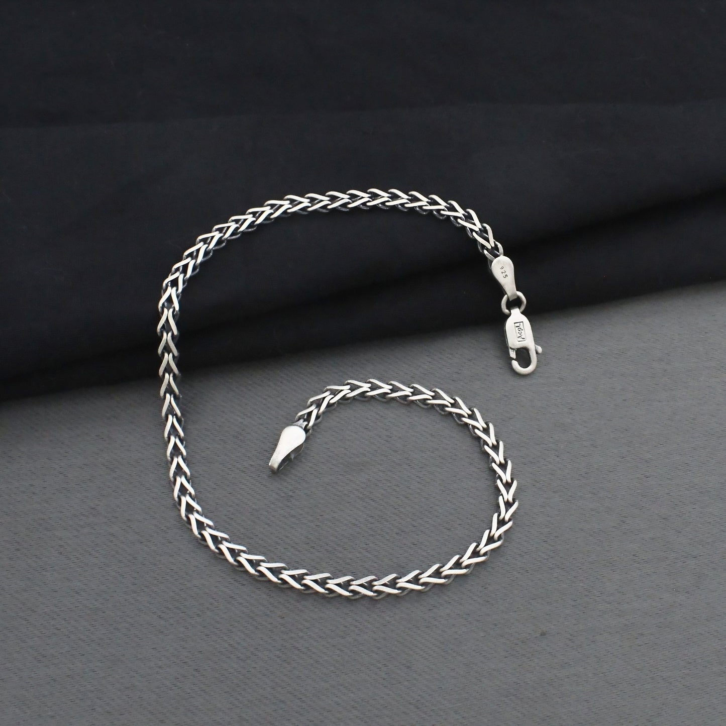 925 Silver Franco Chain Design Oxidized Bracelet