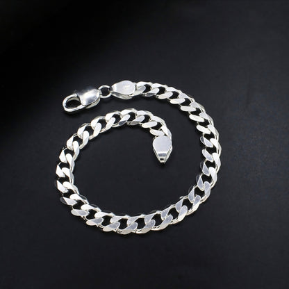 Classic 925 Sterling Silver Curb Link Chain Bracelet