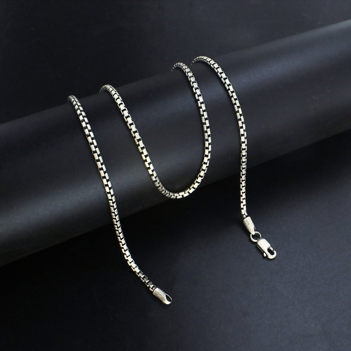 Oxidized Sterling Silver Box Chain for Men & Women – 20 Inch