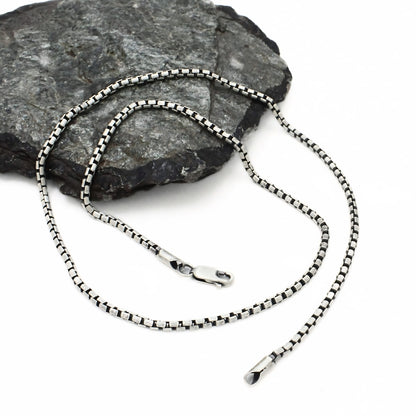 Oxidized Sterling Silver Box Chain for Men & Women – 20 Inch