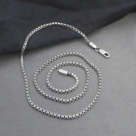 925 Sterling Silver Heritage Finish Box Link Oxidized Chain 20"