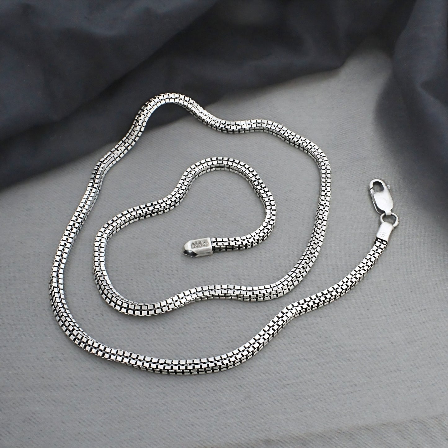 Real 925 Sterling Silver Dark Finish Standard Box Chain 20"