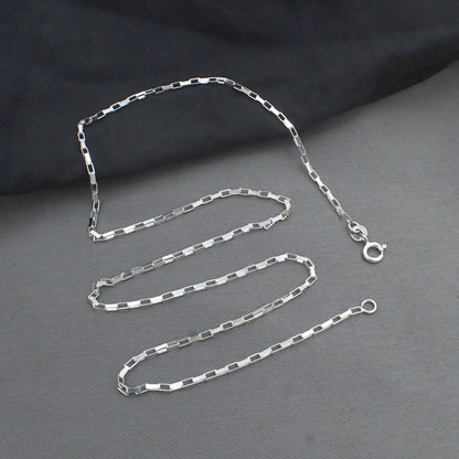 925 Sterling Silver Minimal Long Box Link Chain 18"