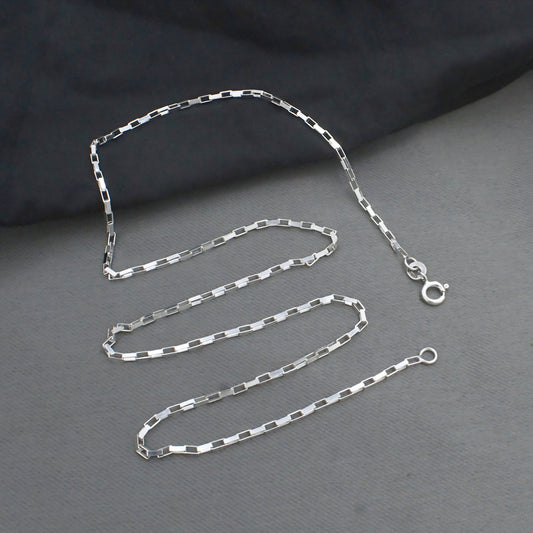925 Sterling Silver Minimal Long Box Link Chain 18"