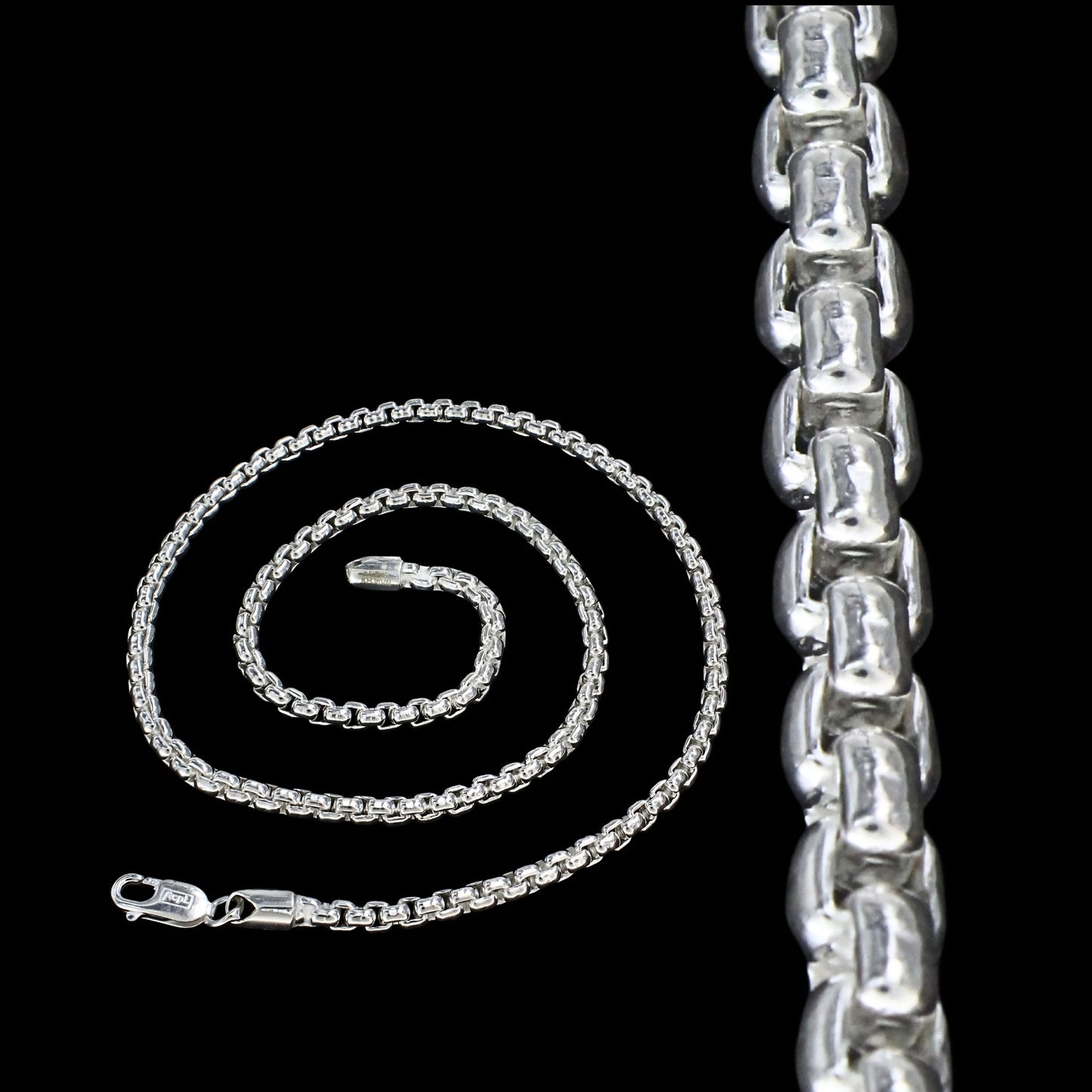 925 Hallmarked Sterling Silver Round Box Chain - 20 inch