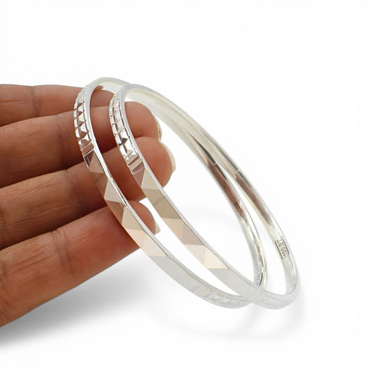 Traditional 999 Pure Silver women Bangles Bracelet (Kangan) Pair - 6.4 CM