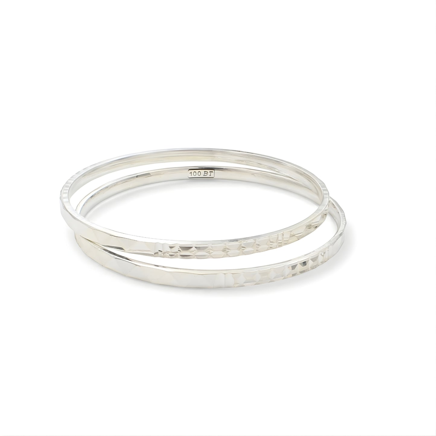 Traditional 999 Pure Silver women Bangles Bracelet (Kangan) Pair - 6.4 CM