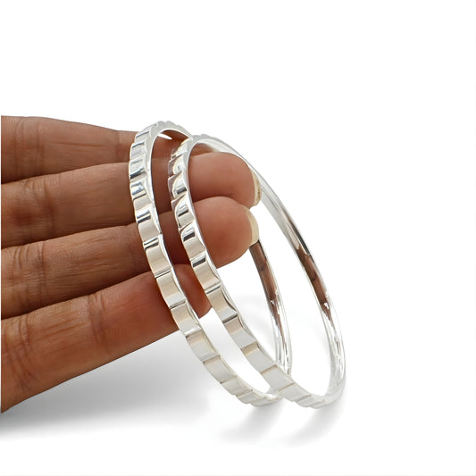 999 Pure Silver women Tills Cutting style Bangles Bracelet (Kangan) Pair - 5.8 CM