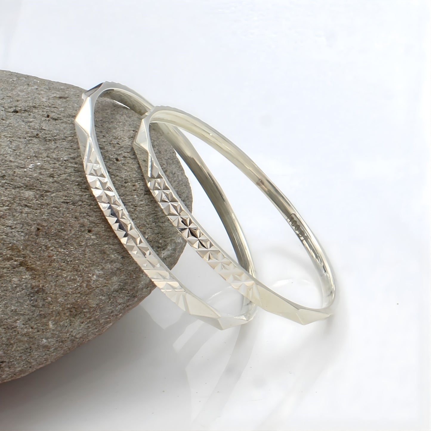 999 Pure Silver women gifting Bangles Bracelet (Kangan) Pair - 5.5 CM