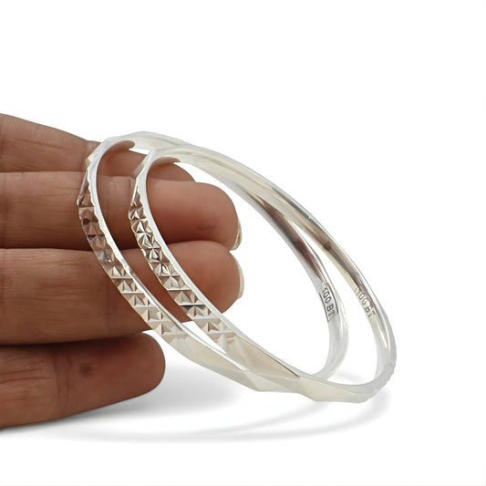 999 Pure Silver women gifting Bangles Bracelet (Kangan) Pair - 5.5 CM
