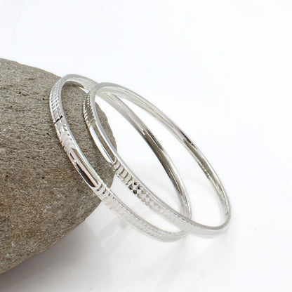 Intricate Cutouts 999 Pure Silver women Bangles Bracelet (Kangan) Pair - 5.8 CM