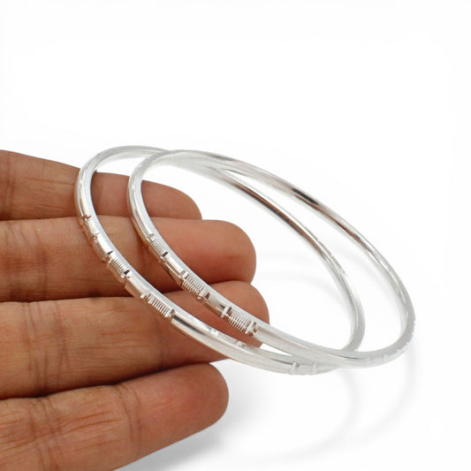999 Pure Silver women daily wear Bangles Bracelet (Kangan) Pair - 5.7 CM