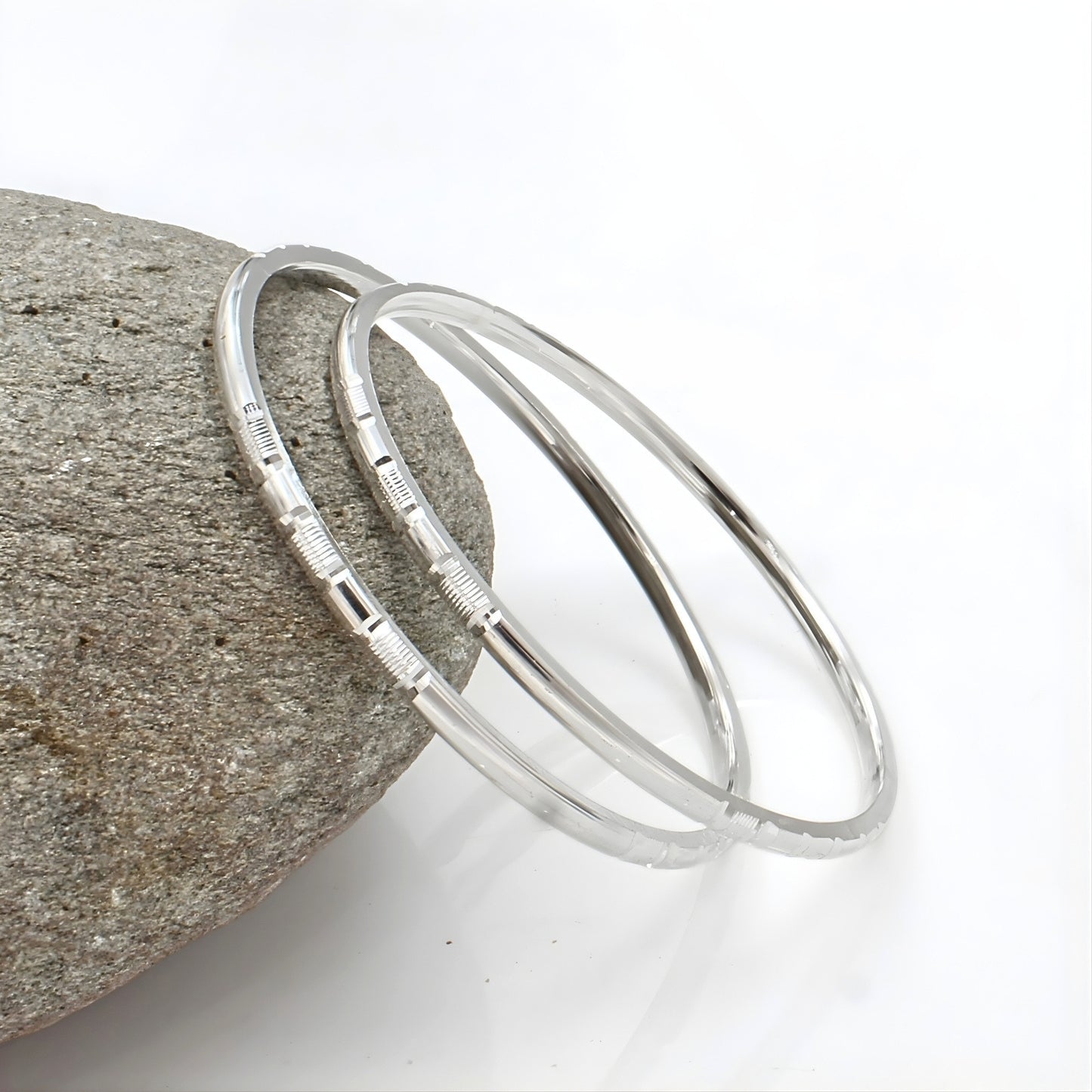 999 Pure Silver women daily wear Bangles Bracelet (Kangan) Pair - 5.7 CM
