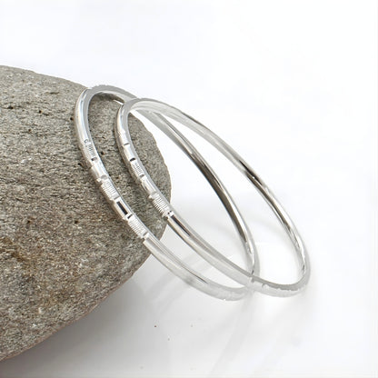 999 Pure Silver women daily wear Bangles Bracelet (Kangan) Pair - 5.7 CM