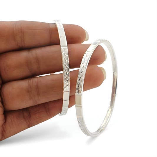 High-shine 999 Pure Silver Women Bangles Bracelet (Kangan) Pair - 5.8 CM