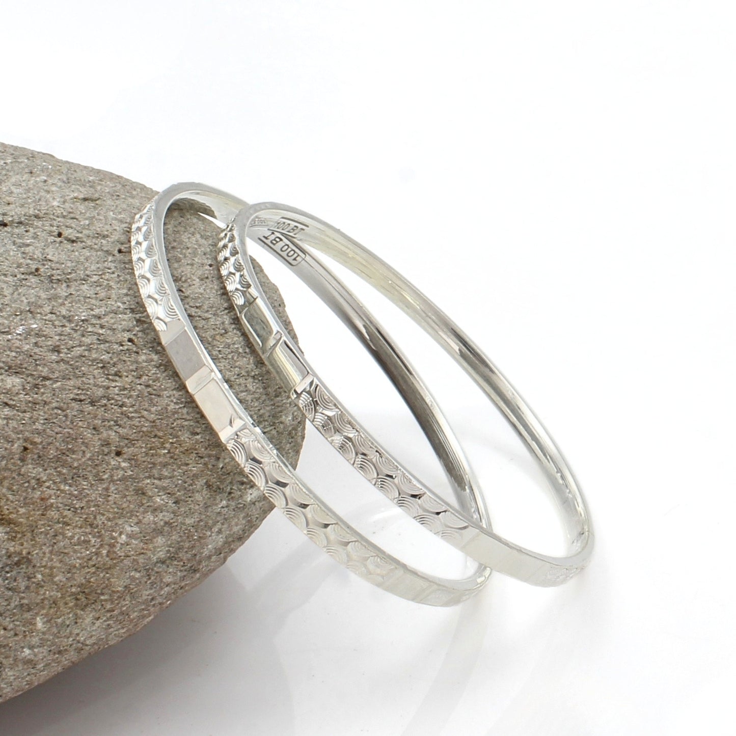 High-shine 999 Pure Silver Women Bangles Bracelet (Kangan) Pair - 5.8 CM