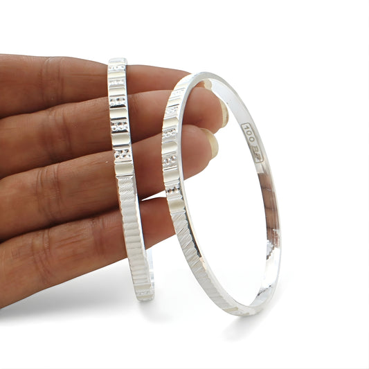 Beautiful 999 Pure Silver women Bangles Bracelet (Kangan) Pair - 6.4 CM
