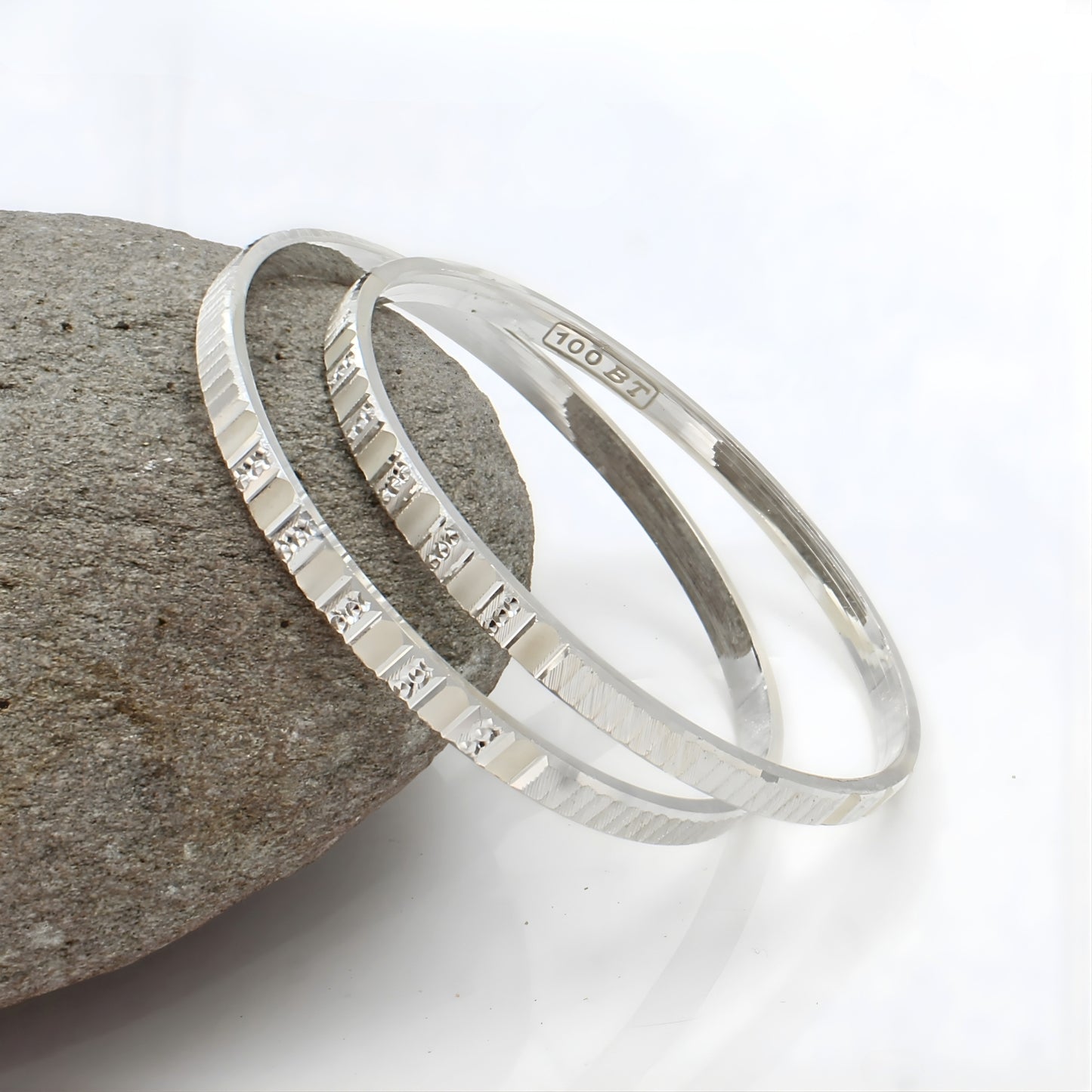 Beautiful 999 Pure Silver women Bangles Bracelet (Kangan) Pair - 6.4 CM