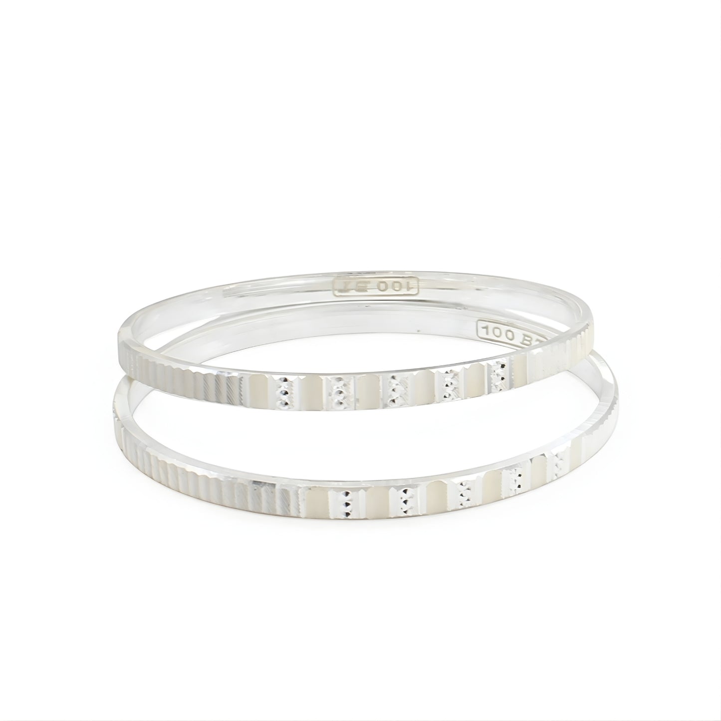 Beautiful 999 Pure Silver women Bangles Bracelet (Kangan) Pair - 6.4 CM