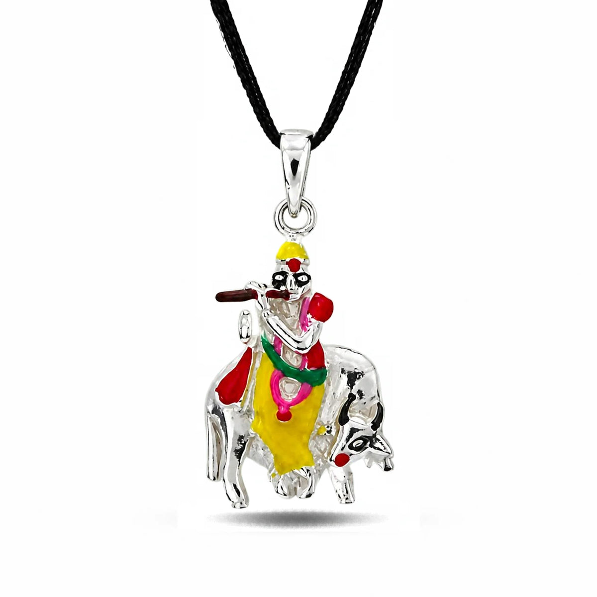 Lord Krishna 925 Sterling Silver Enamel Spiritual Pendant