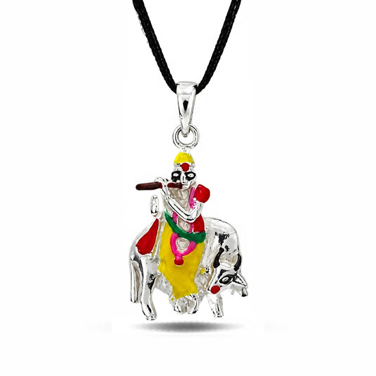 Lord Krishna 925 Sterling Silver Enamel Spiritual Pendant