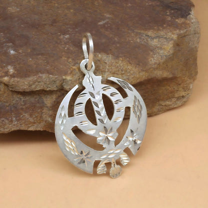 Elegant Real Silver Traditional Khanda Sahib Religious Charm Pendant