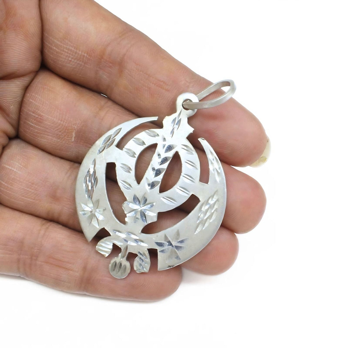 Elegant Real Silver Traditional Khanda Sahib Religious Charm Pendant
