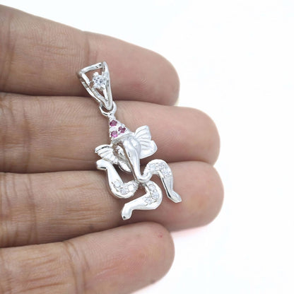 Real Silver Pink CZ Lord Ganpati Pendant for Chain – Spiritual Devotional Jewelry