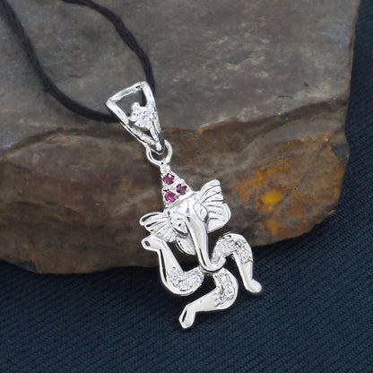 Real Silver Pink CZ Lord Ganpati Pendant for Chain – Spiritual Devotional Jewelry