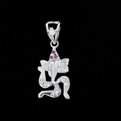 Real Silver Pink CZ Lord Ganpati Pendant for Chain – Spiritual Devotional Jewelry