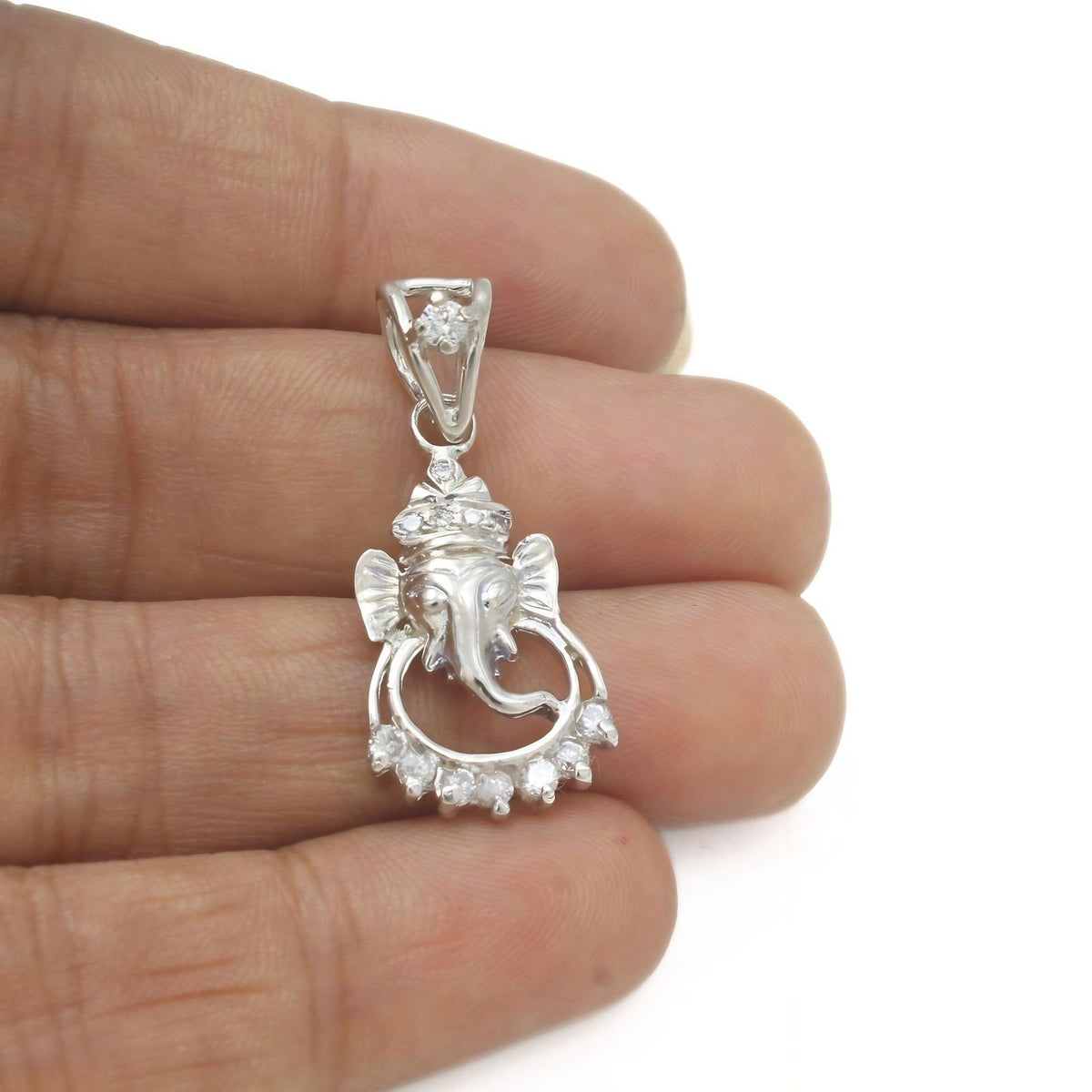 Premium 925 Silver White CZ Ganesha Pendant – Elegant Sparkling Devotional Jewelry