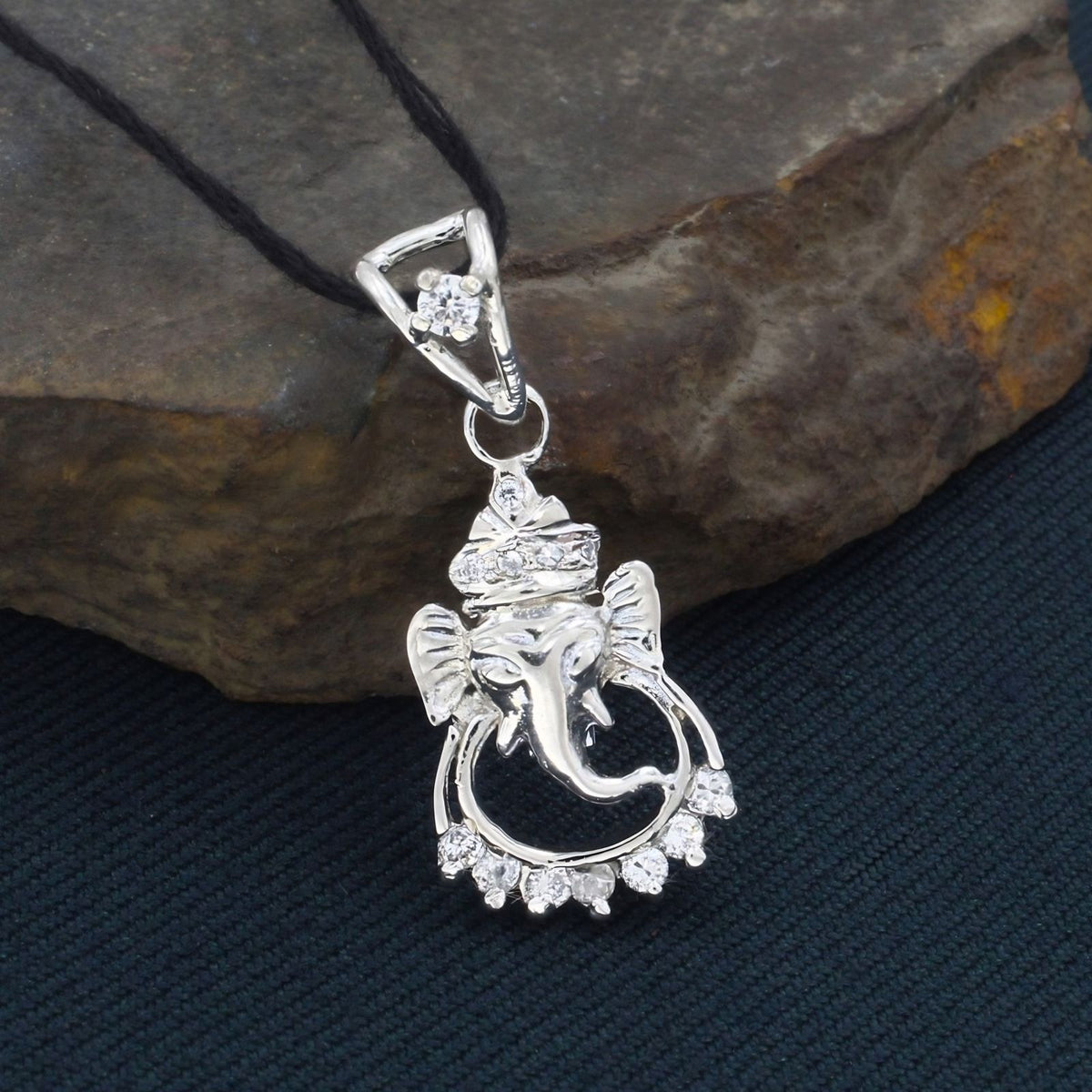 Premium 925 Silver White CZ Ganesha Pendant – Elegant Sparkling Devotional Jewelry