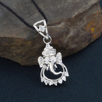 Premium 925 Silver White CZ Ganesha Pendant – Elegant Sparkling Devotional Jewelry
