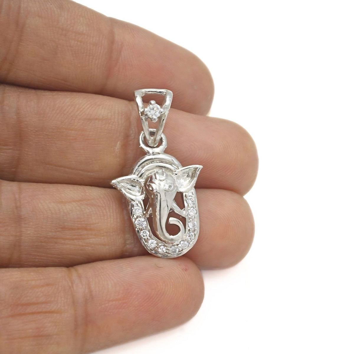 Real 925 Sterling Silver White CZ Ganesha Pendant – Auspicious Devotional Gift