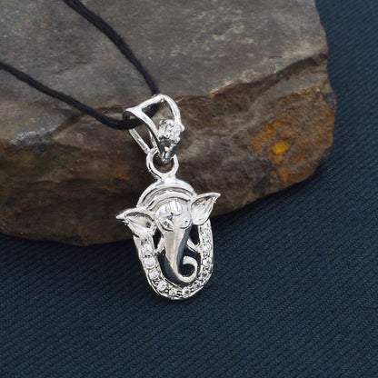 Real 925 Sterling Silver White CZ Ganesha Pendant – Auspicious Devotional Gift