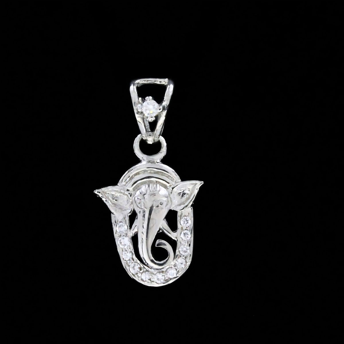 Real 925 Sterling Silver White CZ Ganesha Pendant – Auspicious Devotional Gift