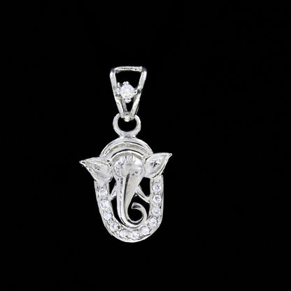 Real 925 Sterling Silver White CZ Ganesha Pendant – Auspicious Devotional Gift