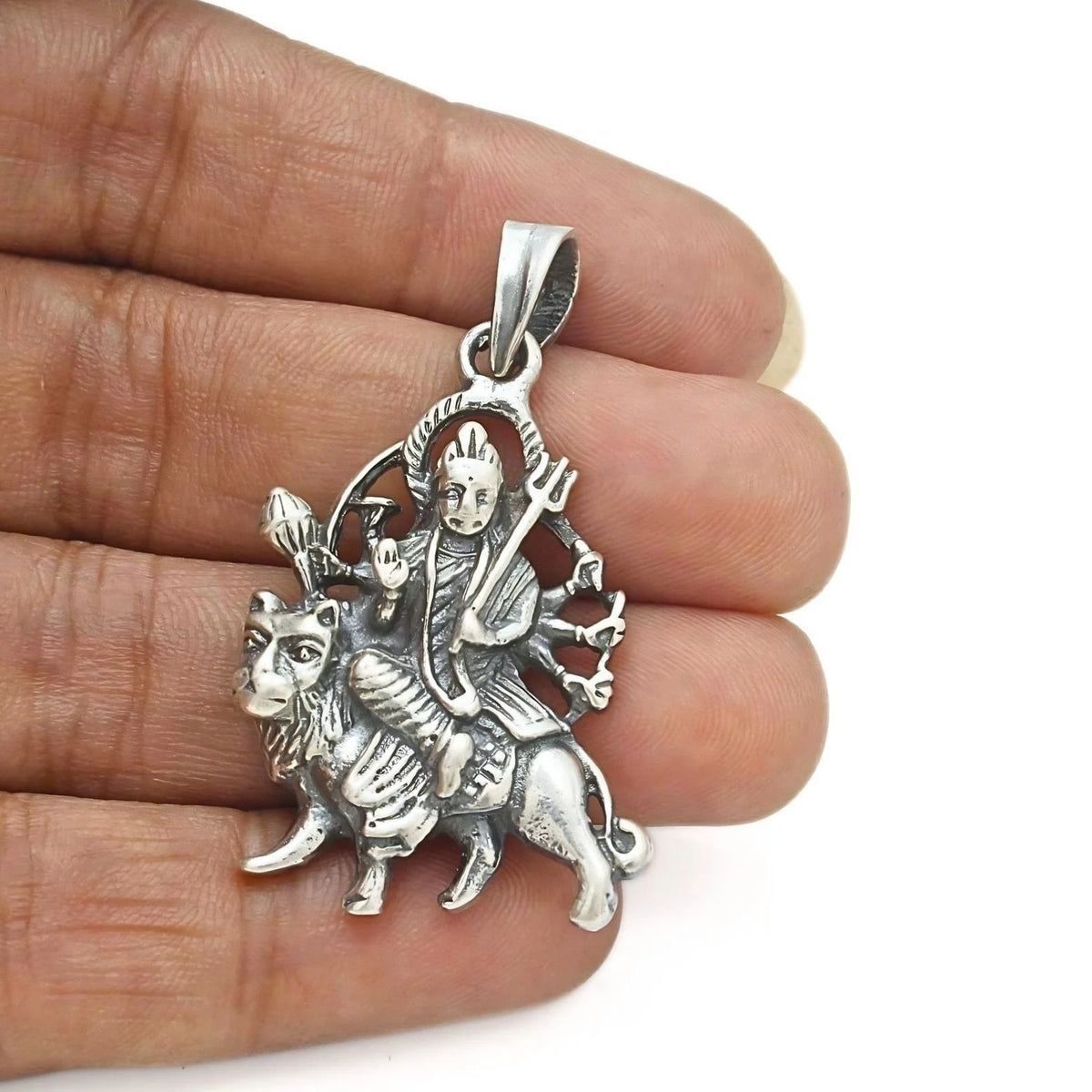 925 Sterling Silver Maa Bhawani Charm Pendant – Sacred Spiritual Protection Jewelry
