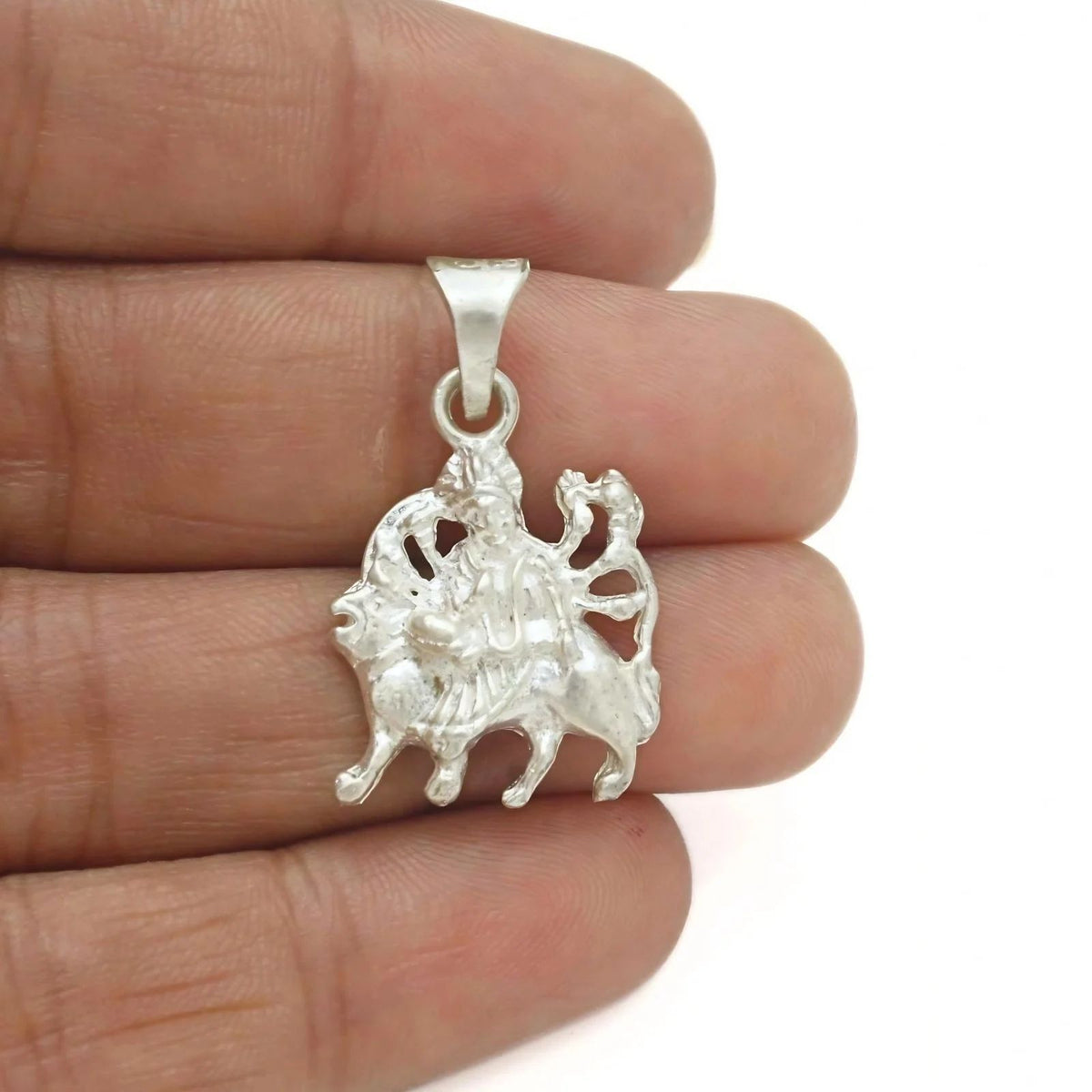 Real Silver Maa Durga Face Charm Pendant – Sacred Religious Jewelry