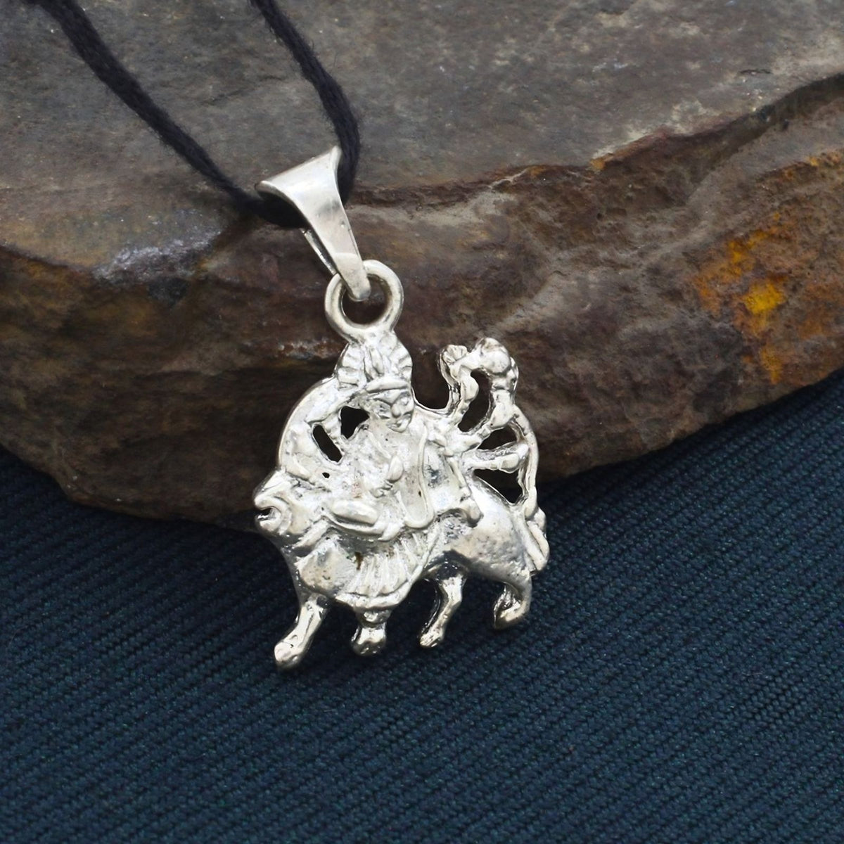Real Silver Maa Durga Face Charm Pendant – Sacred Religious Jewelry